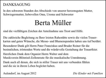 Anzeige von Berta Müller von Schwäbische Zeitung