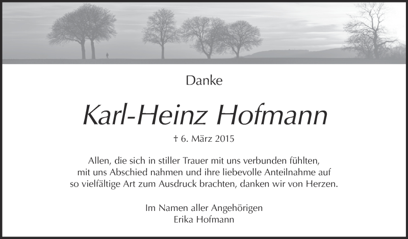  Traueranzeige für Karl-Heinz Hofmann vom 25.03.2015 aus Schwäbische Zeitung