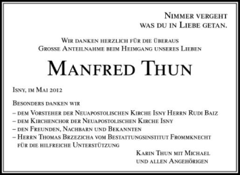 Anzeige von Manfred Thun von Schwäbische Zeitung