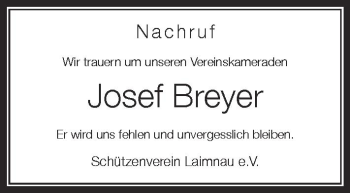Anzeige von Josef Breyer von Schwäbische Zeitung