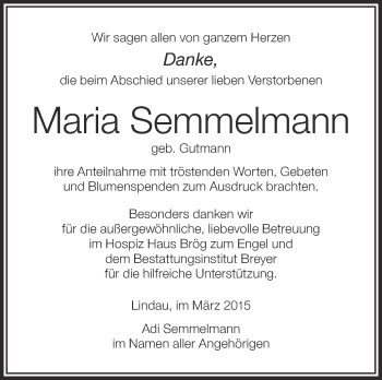 Anzeige von Maria Semmelmann von Schwäbische Zeitung