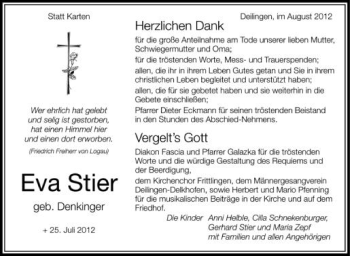 Anzeige von Eva Stier von Schwäbische Zeitung