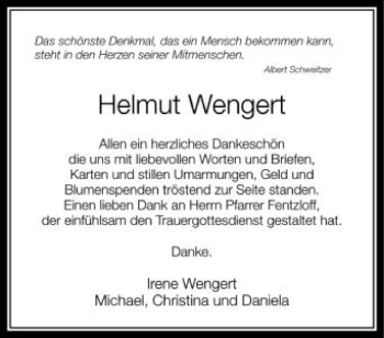 Anzeige von Helmut Wengert von Schwäbische Zeitung