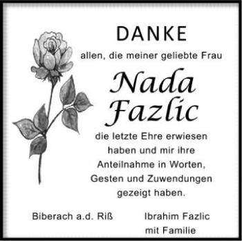 Anzeige von Nada Fazlic von Schwäbische Zeitung