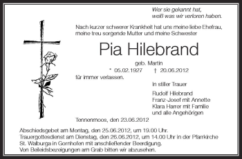 Anzeige von Pia Hilebrand von Schwäbische Zeitung