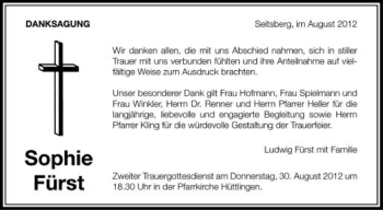 Anzeige von Sophie Fürst von Schwäbische Zeitung