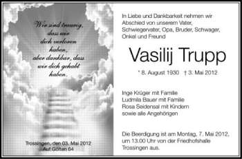 Anzeige von Vasilij Trupp von Schwäbische Zeitung