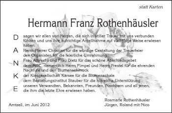 Anzeige von Hermann Franz Rothenhäusler von Schwäbische Zeitung