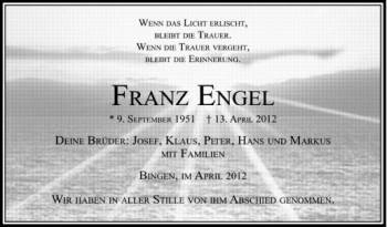 Anzeige von Franz Engel von Schwäbische Zeitung
