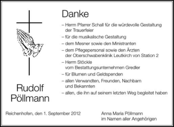 Anzeige von Rudolf Pöllmann von Schwäbische Zeitung