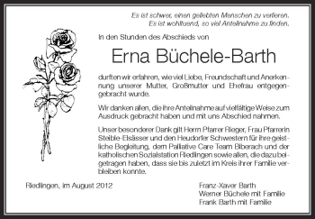 Anzeige von Erna Büchele-Barth von Schwäbische Zeitung