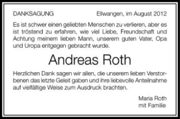 Anzeige von Andreas Roth von Schwäbische Zeitung