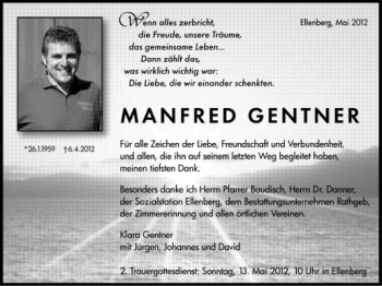 Anzeige von Manfred Gentner von Schwäbische Zeitung