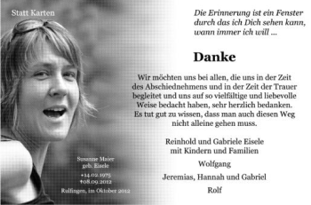 Anzeige von Susanne Maier von Schwäbische Zeitung