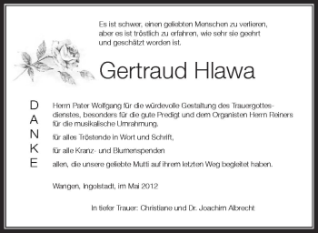Anzeige von Gertraud Hlawa von Schwäbische Zeitung