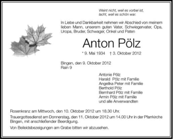 Anzeige von Anton Pölz von Schwäbische Zeitung
