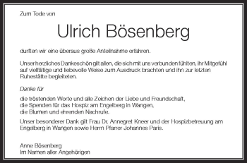 Anzeige von Ulrich Bösenberg von Schwäbische Zeitung