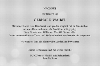 Anzeige von Gebhard Waibel von Schwäbische Zeitung