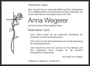 Anzeige von Anna Wegerer von Schwäbische Zeitung