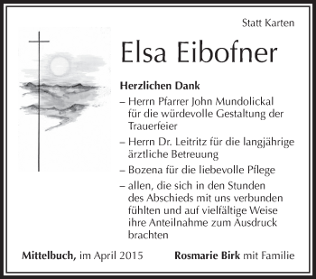Anzeige von Elsa Eibofner von Schwäbische Zeitung