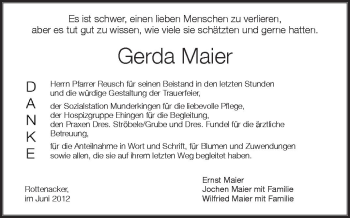 Anzeige von Gerda Maier von Schwäbische Zeitung