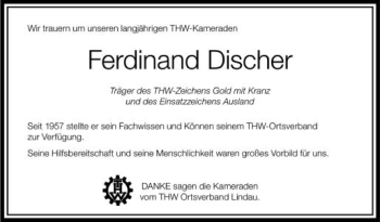 Anzeige von Ferdinand Discher von Schwäbische Zeitung