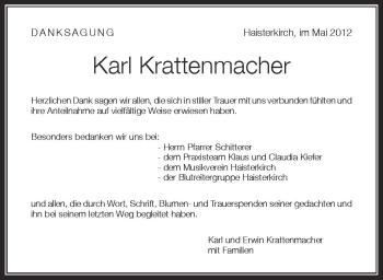 Anzeige von Karl Krattenmacher von Schwäbische Zeitung