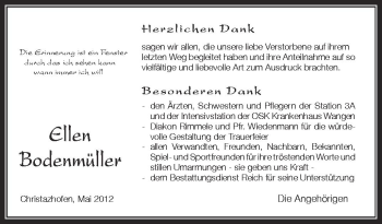Anzeige von Ellen Bodenmüller von Schwäbische Zeitung