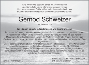 Anzeige von Gernod Schweizer von Schwäbische Zeitung