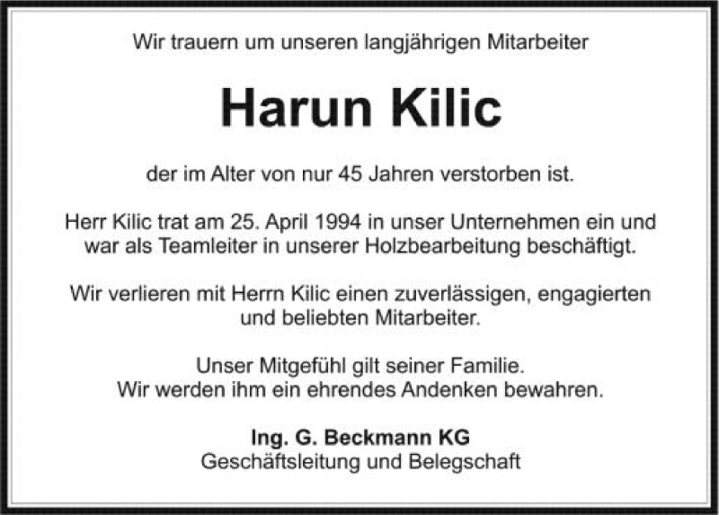  Traueranzeige für Harun Kilic vom 23.05.2012 aus Schwäbische Zeitung