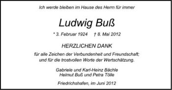 Anzeige von Ludwig Buß von Schwäbische Zeitung