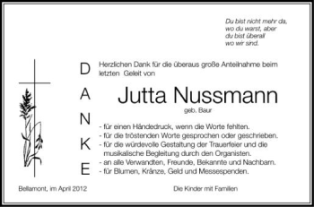 Anzeige von Jutta Nussmann von Schwäbische Zeitung