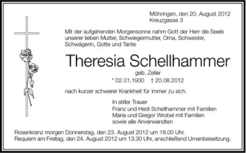 Anzeige von Theresia Schellhammer von Schwäbische Zeitung