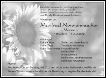 Anzeige von Manfred Nonnenmacher von Schwäbische Zeitung