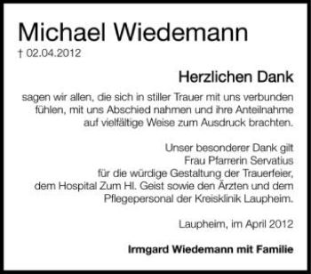 Anzeige von Michael Wiedemann von Schwäbische Zeitung