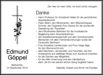 Anzeige von Edmund Göppel von Schwäbische Zeitung