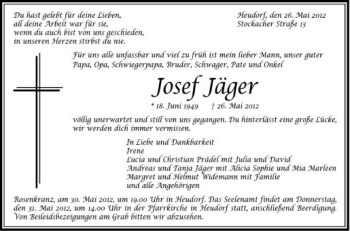 Anzeige von Josef Jäger von Schwäbische Zeitung