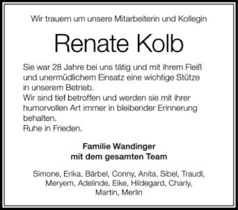  Traueranzeige für Renate Kolb vom 03.05.2012 aus Schwäbische Zeitung