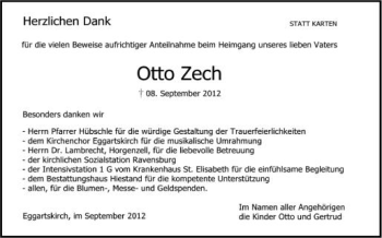 Anzeige von Otto Zech von Schwäbische Zeitung