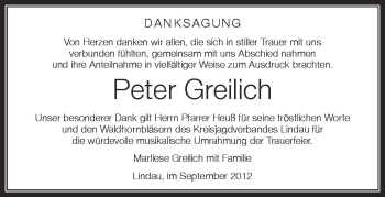 Anzeige von Peter Greilich von Schwäbische Zeitung