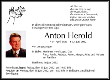 Anzeige von Anton Herold von Schwäbische Zeitung