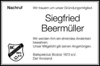Anzeige von Siegfried Beermüller von Schwäbische Zeitung