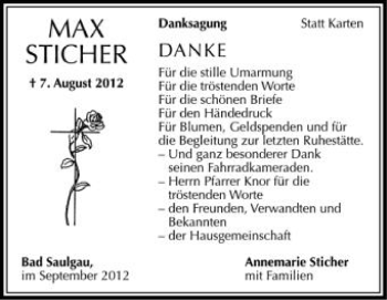Anzeige von Max Sticher von Schwäbische Zeitung