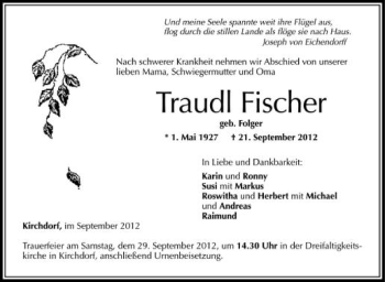 Anzeige von Traudl Fischer von Schwäbische Zeitung