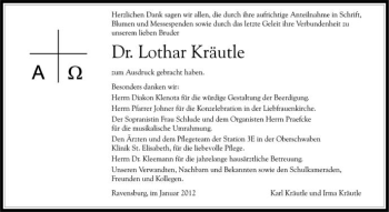 Anzeige von Lothar Kräutle von Schwäbische Zeitung