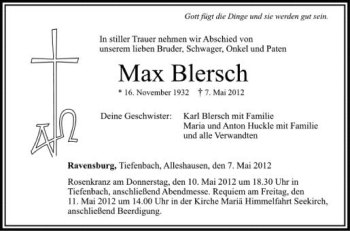 Anzeige von Max Blersch von Schwäbische Zeitung