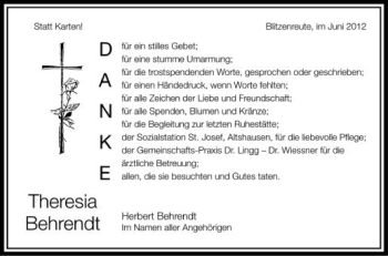 Anzeige von Theresia Behrendt von Schwäbische Zeitung