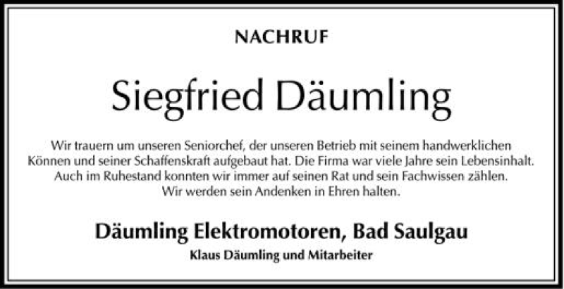  Traueranzeige für Siegfried Däumling vom 14.04.2012 aus Schwäbische Zeitung
