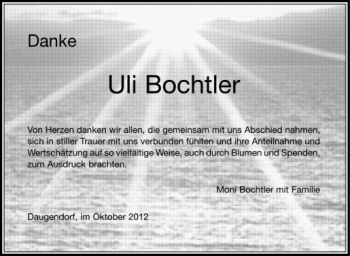 Anzeige von Uli Bochtler von Schwäbische Zeitung