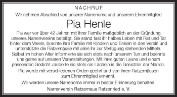 Anzeige von Pia Henle von Schwäbische Zeitung